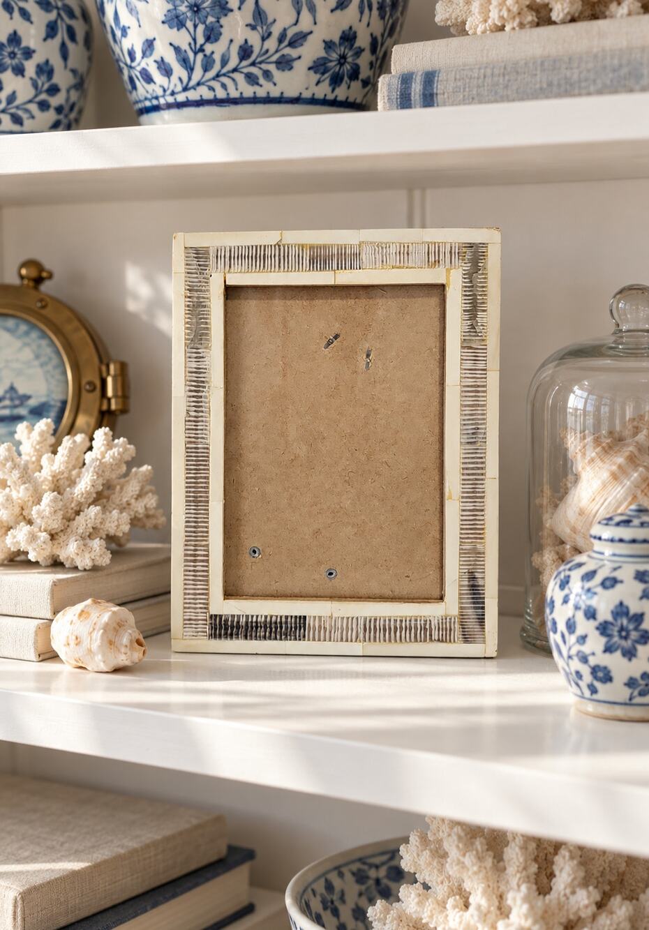 Ivory Gray Inlay Picture Frame Ribbed Tile Coastal Boho Organic Textured Frame